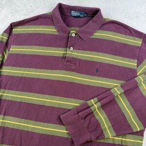 Polo Ralph Lauren Shirt Mens XL Maroon Green Striped Long Sleeve Pony Cotton